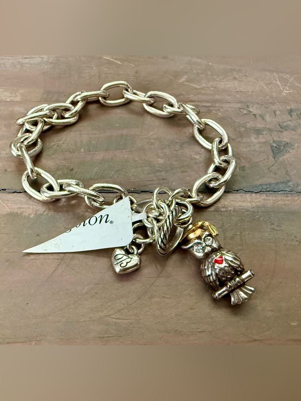 NWT Brighton Oval Link Starter Charm Bracelet with Graduation Owl Charm